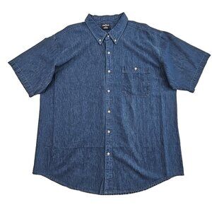Denim Short Sleeve Shirt Men's 3XL Indigo Blue NWOT Chambray Button-Up UniFirst